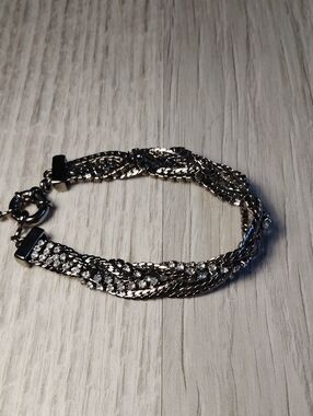 Silver-Tone Crystal Braided Multi-Chain Bracelet